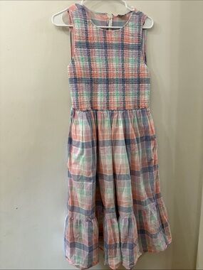 J crew women’s medium Sleeveless Pastel Plaid Midi Dress - 100% cotton